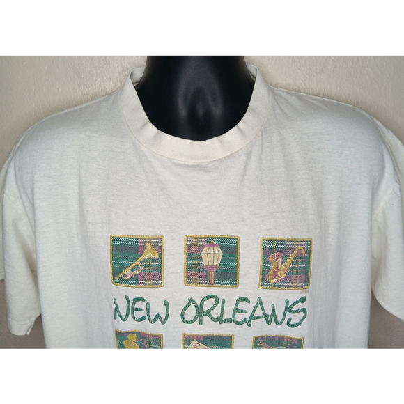 VTG 90s New Orleans Adult Large T-shirt Single Stitch White Outhouse Designs USA - Picture 2 of 5